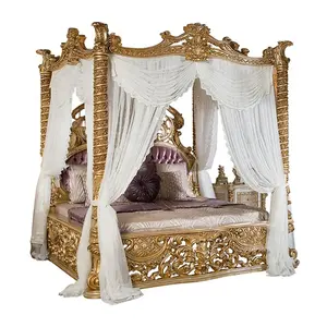Giường Vàng Với Mái Che Phòng Ngủ Sang Trọng Thêm Tuyệt Đẹp Phong Cách Châu Âu Phòng Ngủ Đặt Với Vàng Chạm Khắc Đồ Nội Thất Tùy Chỉnh