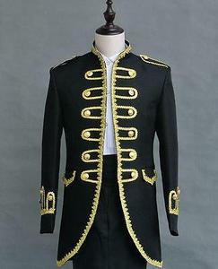 Blazer de lana bordado con hilo metálico, cruzado, formal, gótico/victoriano, de sarga marina con elastano - Product Image 3