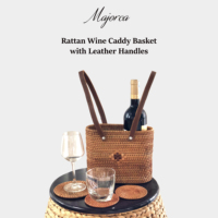 Panier de rangement en rotin tressé écologique MAJORCA marron avec poignées en cuir, pour transporter des bouteilles de boissons, du vin, pour le camping, en plein air, OHC