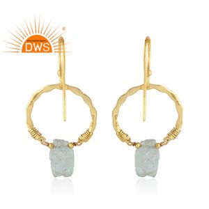 925 plata esterlina 18K chapado en oro natural aguamarina áspera piedra preciosa colgante pendiente joyería fabricante - Product Image 3