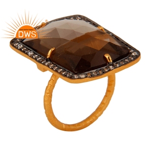 Handmade Gold Plated 925 Sterling Silver <b>Ring</b> Jewelry Manufacturer CZ Smoky <b>Quartz</b> Gemstone Prong Set <b>Ring</b> Jewelry - Product Image 1