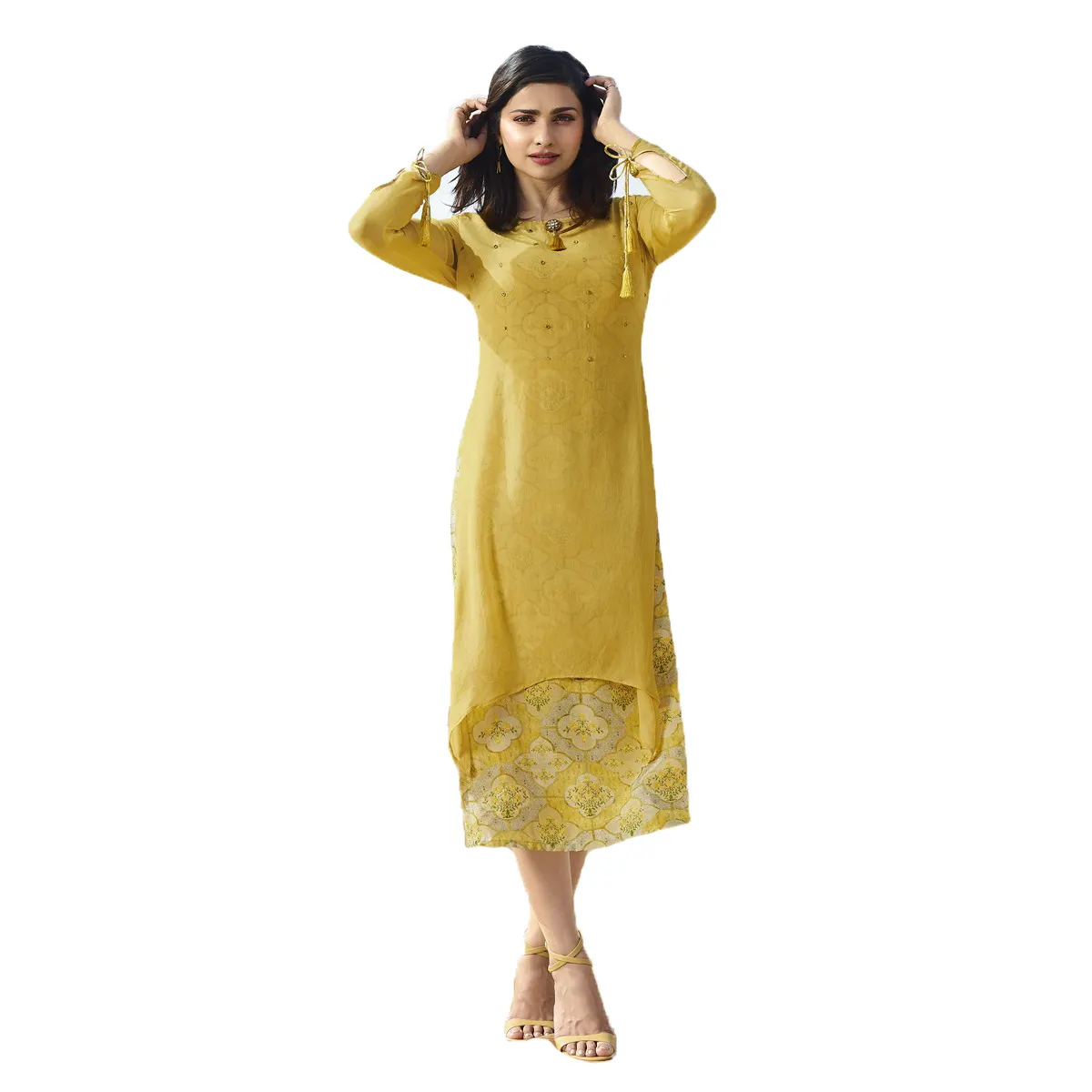 새로운 패션 하프 슬리브 숙녀 kurta 디자인 인도 여러 가지 빛깔의 크레페 스트레이트 kurti 우아한 긴 아랍어 섹시한 여성 드레스