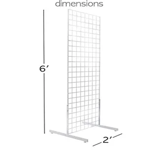 Metal Display Stand With Display 2'X6' White Gridwall Panel Tower With T-Base Floor Standing Metal Wire Retail Display Rack
