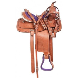 Juego de sillines ingleses de cuero genuino Premium Barril Racing Western Horse Tack en varios colores Múltiples tamaños 14 \ "-18 \" - Product Image 1