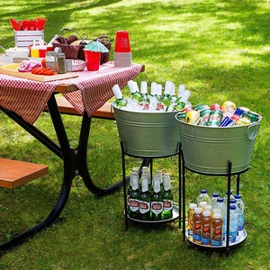 Virgin Craft LFGB Certified Eco-Friendly Large <b>Galvanized</b> Steel Beverage Party <b>Tub</b> Iron Stand for Cooler Wine Holders (American - Product Image 1
