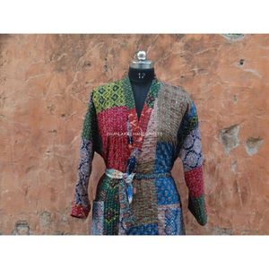 ชุดนอนผ้าคอตตอนหลายคอลลาร์อินเดียสำหรับคลุมอาบน้ำทำด้วยมือชุดกิโมโนสไตล์การเย็บปะติดปะต่อกัน - Product Image 2