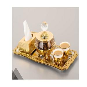 Bandeja de servicio de dátiles de aperitivos de color dorado de metal con la bandeja de servicio de té de forma personalizada de la mejor calidad a la venta - Product Image 1