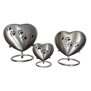 Heart Shaped Cremation <b>Urns</b> Decorative Solid Brass Funeral Ashes <b>Urns</b> Designed With Paw Engraving Decorative Designed Ashes <b>Urn</b> - Product Image 1