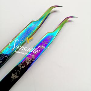 Pinzas de extensión de pestañas sostenibles de arcoíris con logotipo personalizado de calidad superior, acero inoxidable japonés con punta de fibra - Product Image 2