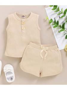 Chaleco de algodón orgánico acanalado unisex para niños, conjunto de bombachos, y Oekotex GOTS, certificado, 100% - Product Image 2