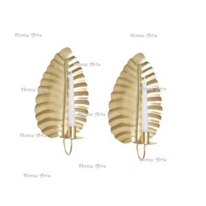 ชุดเชิงเทียน2ขนาดพร้อมเชิงเทียนติดผนังทองเหลืองรูปทรงใบไม้คุณภาพดีเยี่ยม - Product Image 5