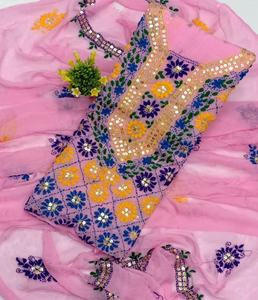 Nouveau style brodé Shalwar Kameez Pakistanais Ethnique Salwar en Polyester Coton et Lin pour Adultes - Product Image 1