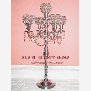 Nouvellement Style Européen Cinq Tête Cristal Candélabre Pièce Maîtresse Dernière Conception Décoration De Mariage Argent Fini - Product Image 2