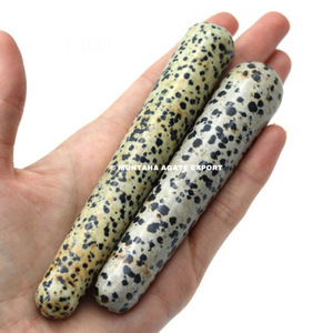 Wholesale Natural Dalmation <b>Crystal</b> Curve Massage <b>Wand</b> For Massage And Spa Handmade Quality Jasper Gemstone Massage tool - Product Image 2