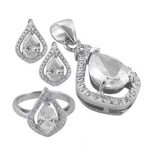 Derniers pendentifs artistiques en zircon cubique blanc (CZ) en argent en forme de poire avec perles pour les fêtes Cadeaux pour femmes et filles - Product Image 2