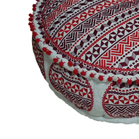 Pouf décoratif traditionnel indien tendance, design rayé rond, pouf ottoman en coton de luxe