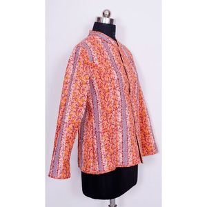 Nouveau blazer d'hiver réversible matelassé en coton 100% pour femmes indiennes, style bohème vintage, imprimé à la main, imprimé Jaipuri, rayé - Product Image 5