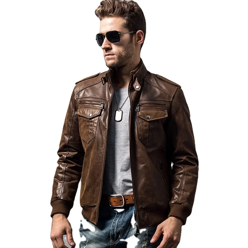 Fashionable Latest Style Winter Leather jacket For Men,Sheep Leather Jacket New Fashion Leather Jacket In Brown Color