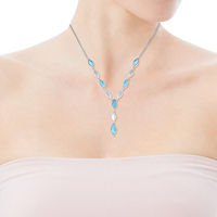 Pur solide 925 argent Sterling marquise forme Larimar pierres précieuses Lariat collier en gros léger bijoux fins pour les femmes
