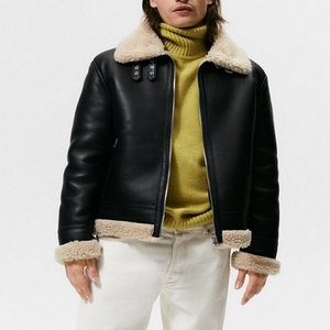 Unique Raw Breathable Custom Vintage Winter Sheepskin Coat Leather Men Bomber Jacket with Zip Pocket for men for sale - Product Image 2