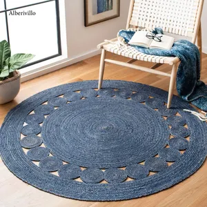 Luxury Jute Rug Living Room Braided Indian Traditional Round Jute Carpet Flat Weave Large Jute Outdoor Embroidered Rugs