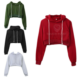 Sudadera corta con capucha para mujer, con logotipo personalizado, Tops cortos blancos, venta al por mayor - Product Image 3