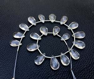 ลูกปัด Briolette ทรงลูกแพร์แบบเหลี่ยมเพชรพลอยควอตซ์ใสธรรมชาติเกรด AAA 19ชิ้นลูกปัดคริสตัลไม่มีสีทำสีขาวแบบ DIY - Product Image 4