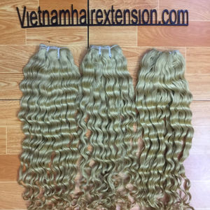 Extensions de cheveux humains vierges Remy bouclés blonds, haute qualité, sans produits chimiques, doux et brillants, tissage de cheveux d'origine Vietnamienne, 100g - Product Image 1