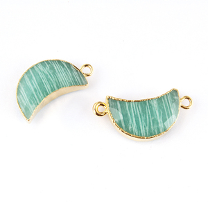 Amazonita verde de alta calidad natural 10X18mm conector latón 24K oro galvanizado forma de media luna hallazgos conectores colgantes - Product Image 3