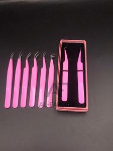 Pince à cils rose vif Diamond Grip Logo personnalisé Botte russe Extension de cils Pince à épiler Pointe en fibre Pince à épiler pointue - Product Image 3