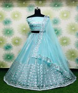 Fil à broder en soie à la mode travail lehenga choli avec dupatta vêtements de fête prix de gros vêtement ethnique surat vêtements - Product Image 6