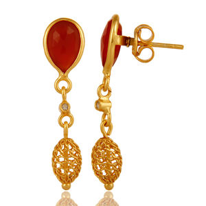 Pendientes de GEMA de topacio rojo y ónix, fabricante de joyería, proveedor de joyería chapado en oro, aretes de gota de diseño de plata 925 - Product Image 2