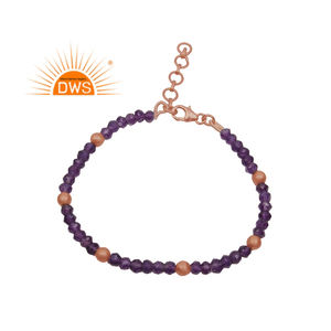 สร้อยข้อมือชุบทองกุหลาบเงินสเตอร์ลิงทำด้วยมือ,สร้อยข้อมือพลอยอเมทิสต์เครื่องประดับเงินขายส่งได้รับการรับรอง - Product Image 1