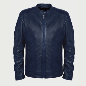 Veste de motard en cuir véritable pour homme, couleur bleue, personnalisée, haute qualité, imperméable, coupe-vent, doublure en polyester écologique, hiver - Product Image 1