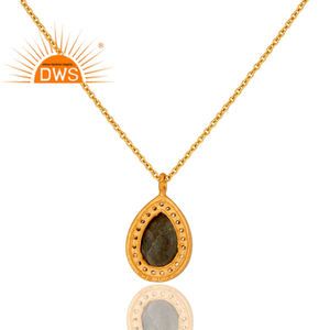 Pendentif en Zircon blanc, bijoux en Labradorite naturelle de haute qualité, collier plaqué or 18k, argent Sterling 925, vente en gros - Product Image 2