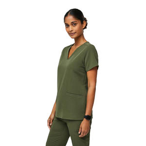 Antiarrugas <span class=keywords><strong>Casma</strong></span> Dark Olive Twill Mujeres Doctor Hospital Uniforme Scrub Top - Product Image 1