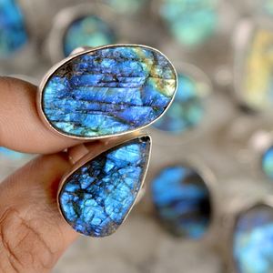 Real Silver 925 Ring Natural Labradorite Druzy Ring Sterling Silver 925 Wholesale Labradorite Gemstone <b>Islamic</b> Rings - Product Image 4