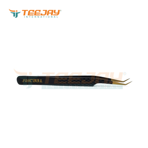 Pince pour extensions de cils, outil de maquillage avec embout doré et rainuré, 7mm, 45 degrés, couleur et logo doré personnalisé - Product Image 4