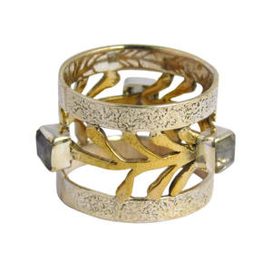 Plata de Ley 925 pura Arco Iris piedra lunar piedra preciosa dos tonos textura anillos indio venta al por mayor joyería de plata eternidad anillo Vermeil - Product Image 2