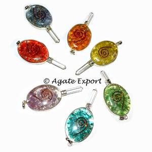 Feng Shui estilo mezcla cristales colgantes ovalados ágata piedra preciosa tallada con punto orgonita grabado mascota tallado tipo - Product Image 2