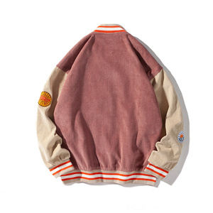 Blouson universitaire en velours côtelé pour homme, design patchwork, col rabattu, vêtement d'extérieur décontracté pour l'automne, vente en gros - Product Image 5