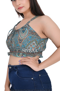 Top court moulant en Viscose et soie pour femme, vêtement de plage, Mini haut court imprimé pour femme, vêtement d'été style bohème indien fait à la main, à vendre - Product Image 5