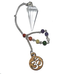 Get Online Crystal Quartz 12 Faceted Chakra Pendulums with Om : Crystal Quartz 12 Faceted Chakra Pendulums with Om for Sale - Product Image 1