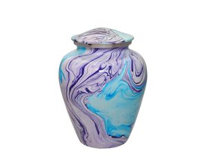 Urna de cremación de Metal para adultos, tamaños personalizados, nube de Fuego Azul y grabado Floral de plata con recuerdo a juego para cenizas humanos - Product Image 4