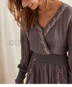 Venta caliente niñas vestido Boho vestido Hippie Floral bordado étnico suelto de manga larga, vestidos de las mujeres de algodón Vestido corto vestido - Product Image 3