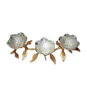 Aluminium Nut Serving Bowls With Leaf Design Stand Silver and Gold Color <b>Sweets</b> Serving Bowl for Home Hotel Use - Product Image 1