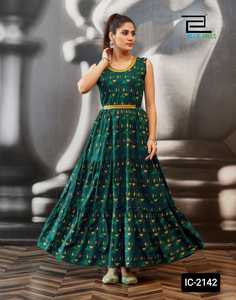 Kurtis-robe longue en rayonne pour femmes et filles, tenue de styliste indien du pakistan, avec broderie, ceinture de travail lourde, costume Kurtis - Product Image 5