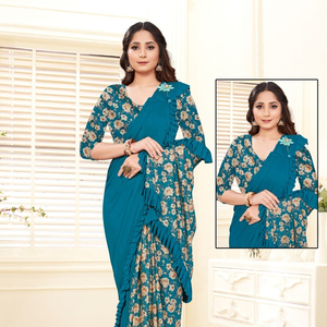 Bollywood mode couturière prête à mettre sur lyra tissu saree peintures fleur broche anniversaire anniversaire célébration mis sur alphanumero - Product Image 1