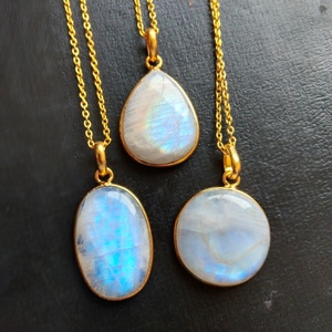 Collier en argent sterling pour pendentif, perles, pierre de lune naturelle, arc-en-ciel - Product Image 5