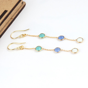 Bon prix multi pierres précieuses briolette coupe goutte boucle d'oreille or/argent plaqué designer triple pierre suspendus chaîne goutte balancent boucle d'oreille - Product Image 4